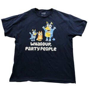 Bluey Mens "Whaddup Party People" T-Shirt Size XL Short Sleeve Crew Graphic Tee